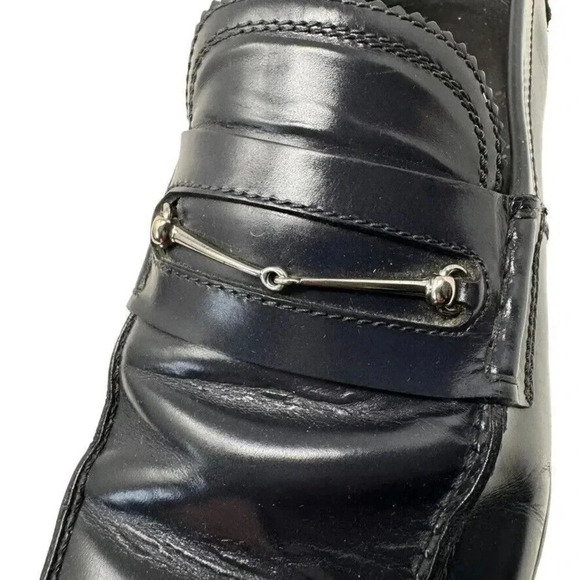 Gucci Mens black smooth leather horsebit loafers shoes size 8.5 - Picture 4 of 13